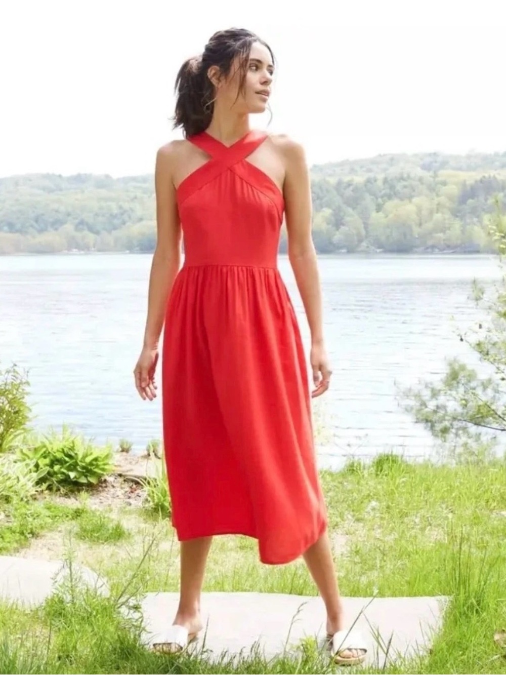 A New Day Knee Length Dress Linen Blend